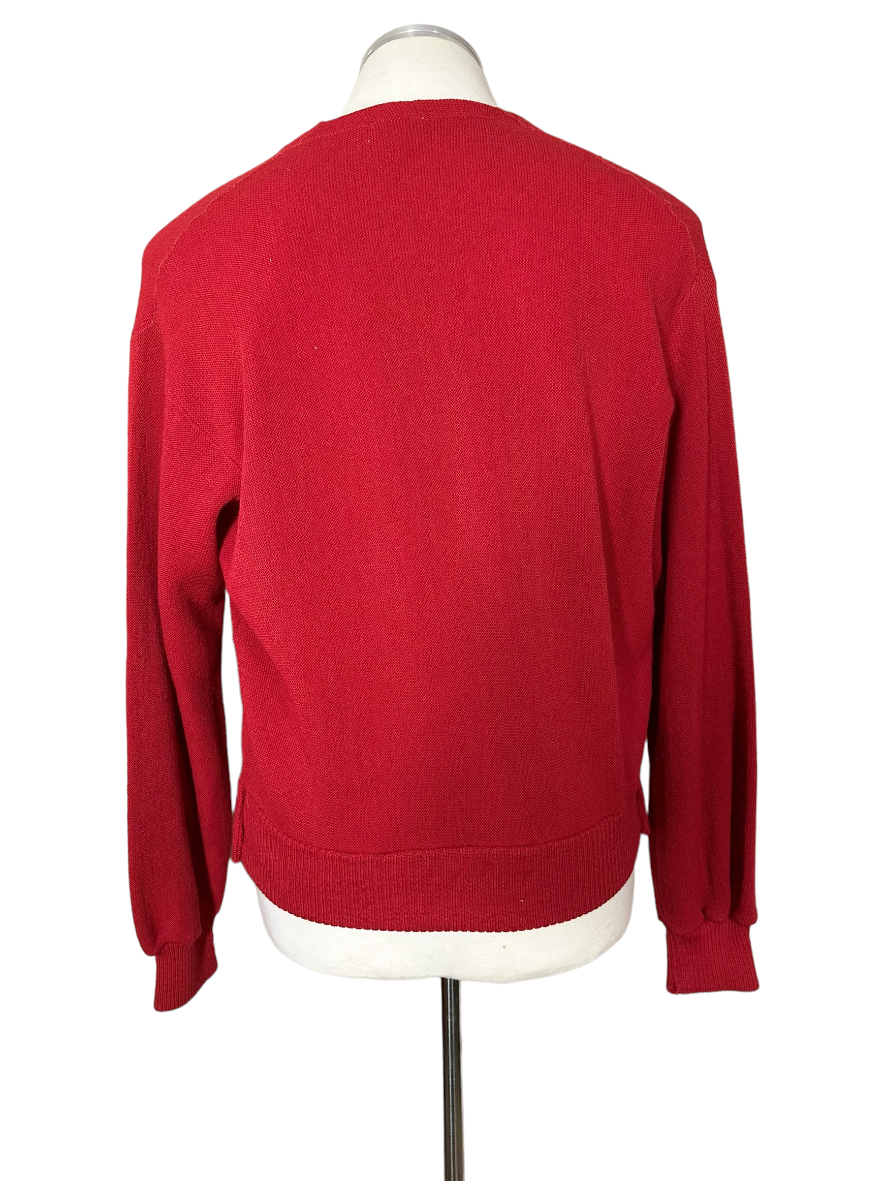 Rear View of Vintage Hastings Red Wool Cardigan | Barn Owl Vintage Clothing Seattle