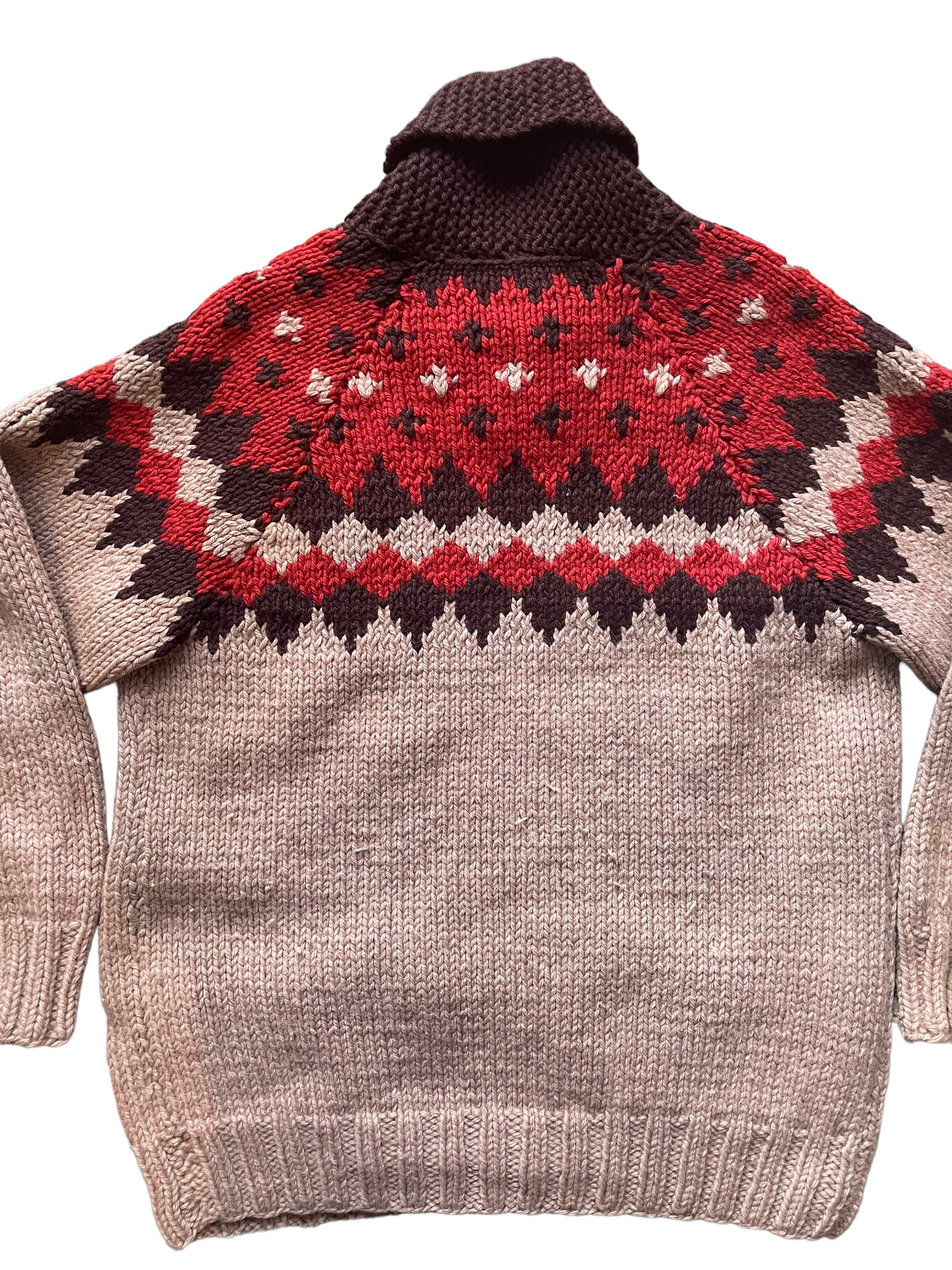 Full back view Vintage 1950s Cowichan Style Wool Cardigan |  Barn Owl Vintage | Seattle Vintage Sweaters
