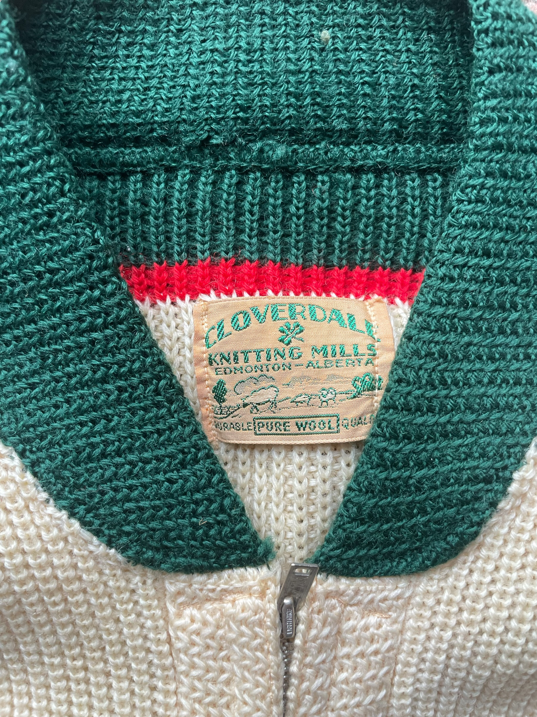 Tag View of Vintage 1950 Cloverdale Knitting Mills Sweater SZ M | Barn Owl Vintage | Seattle True Vintage Sweaters
