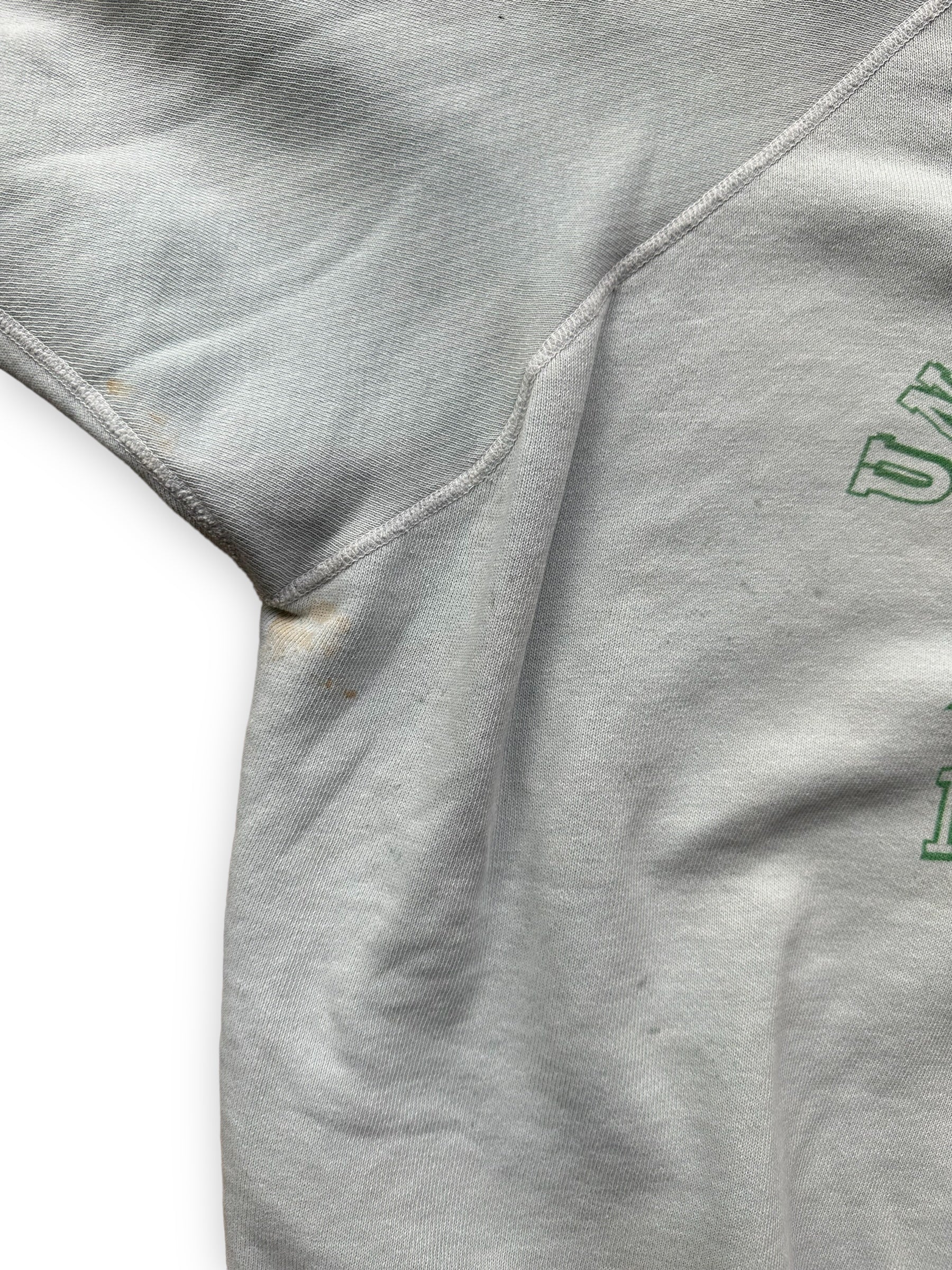 Small Stain Under Right Armpit of Vintage University of Miami Short Sleeve Crewneck Sweatshirt SZ L | Seattle Vintage Crewneck Sweatshirts | Barn Owl Vintage Seattle
