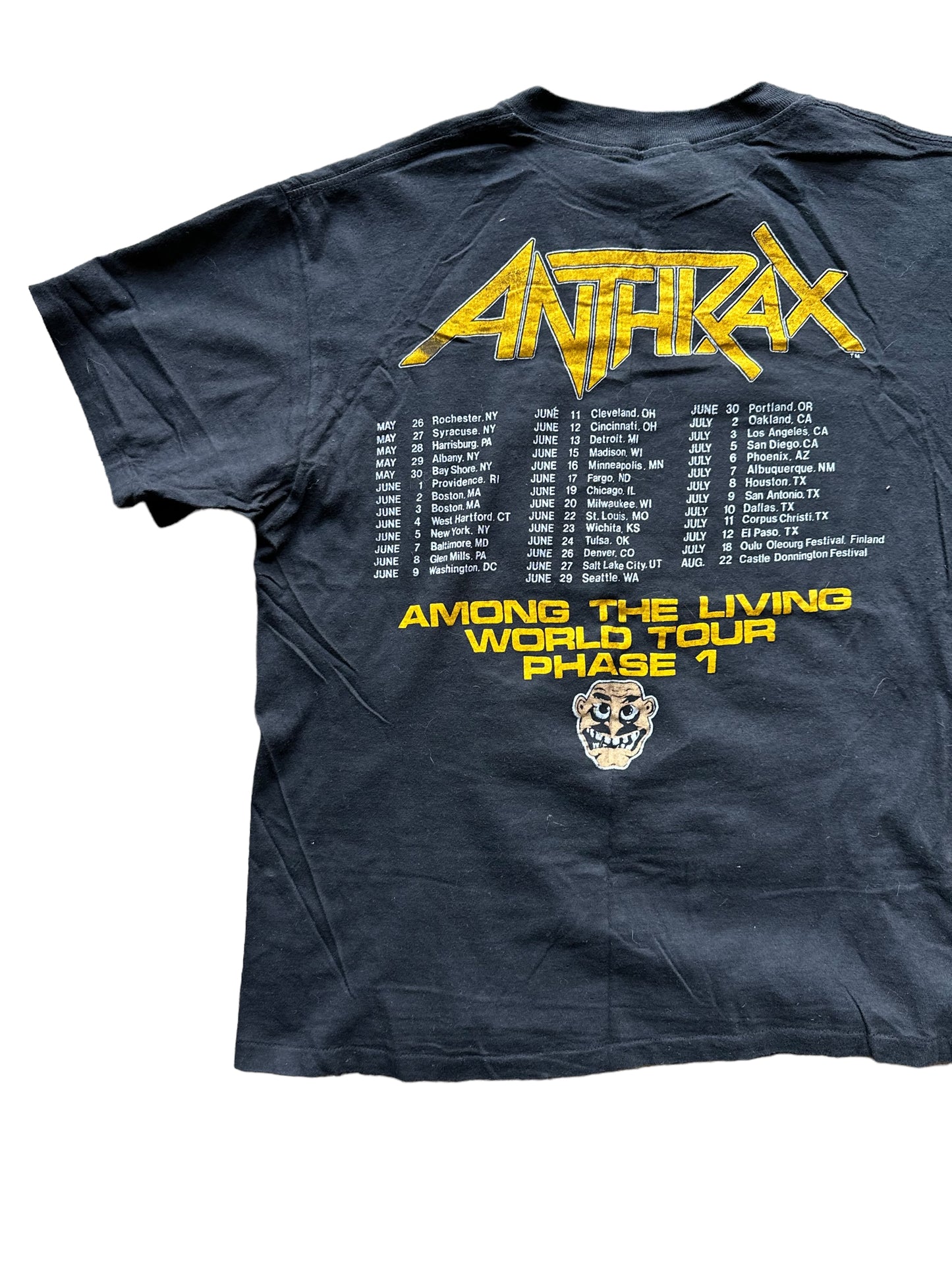 Left Rear SIde View on Vintage Anthrax Among the Living Tour Shirt Size XL |  Barn Owl Vintage | Vintage Rock Tee