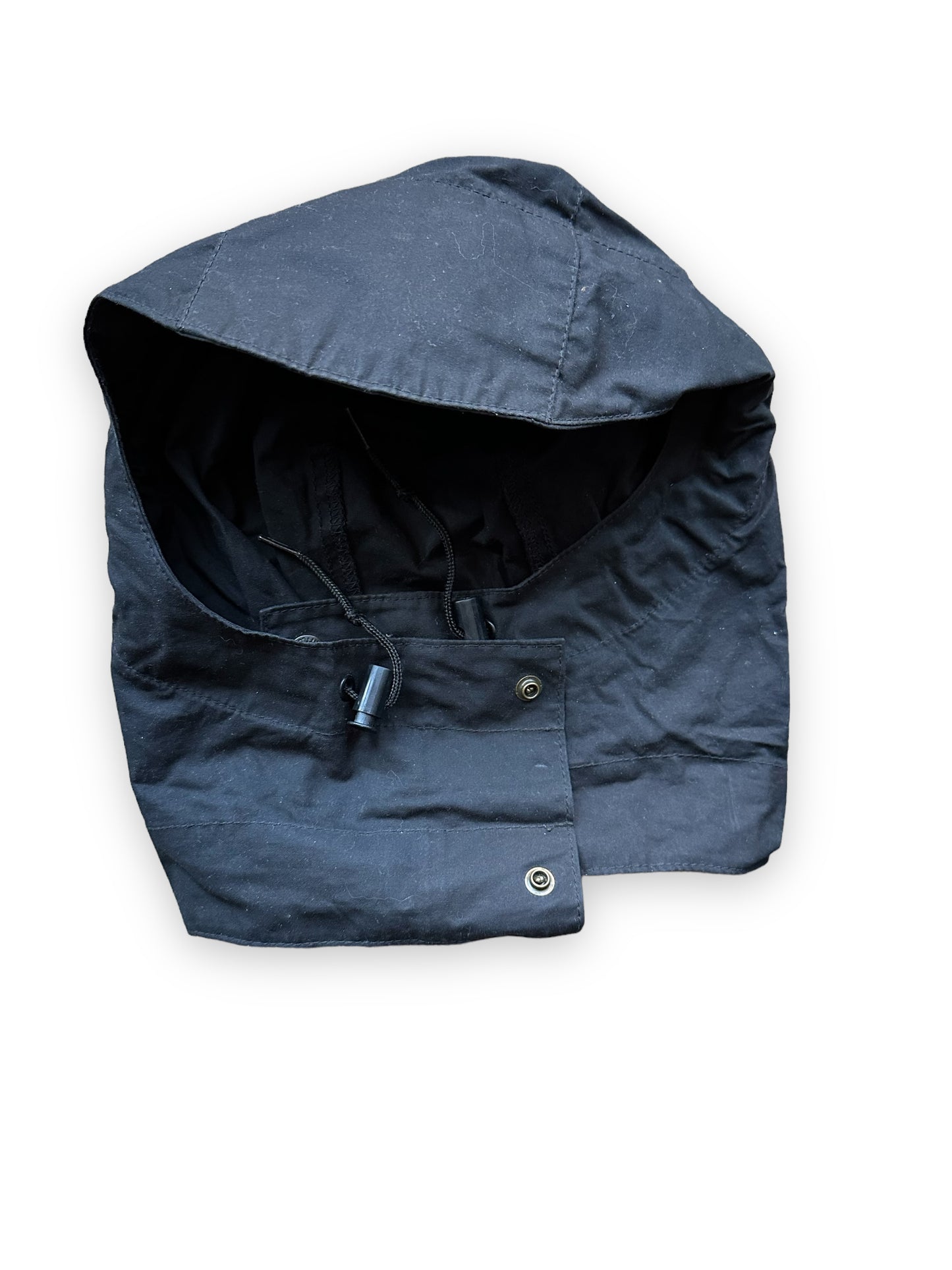 Detachable Hood View of Filson Black Cover Cloth Mile Marker Jacket With Hood SZ M |  Barn Owl Vintage Goods | Vintage Workwear Seattle